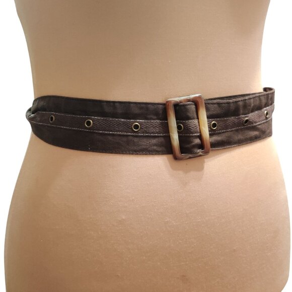 Womens Brown Eyelet Belt Marbled Buckle Y2K Grunge Bohocore Indie Boho Statement - Picture 2 of 6